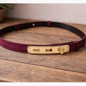Tory Burch Brynn Belt Women's XS Suede Turn Lock Classic Timeless Luxury